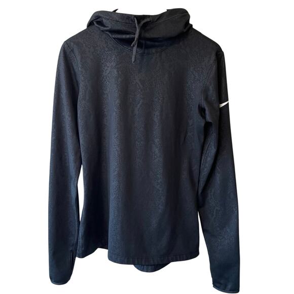 Nike Pro Dri-Fit Fleece Lined Hooded Black Sneak Print Running Hooded Top Medium - Picture 1 of 11